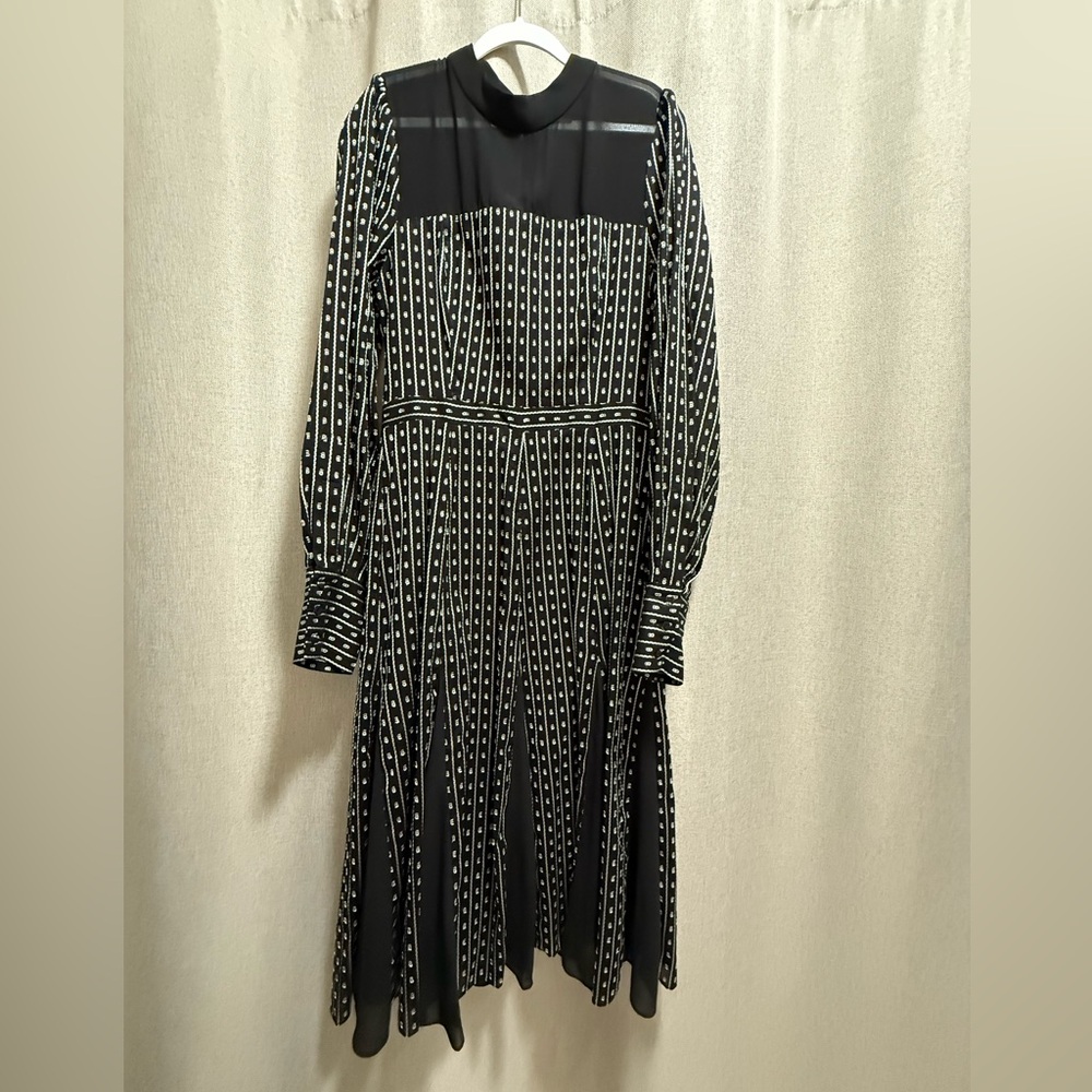 BCBGMaxAzria Sheer Yoke Polka Dot Midi Dress Dark Academia Long Sleeve 0 - Picture 3 of 12